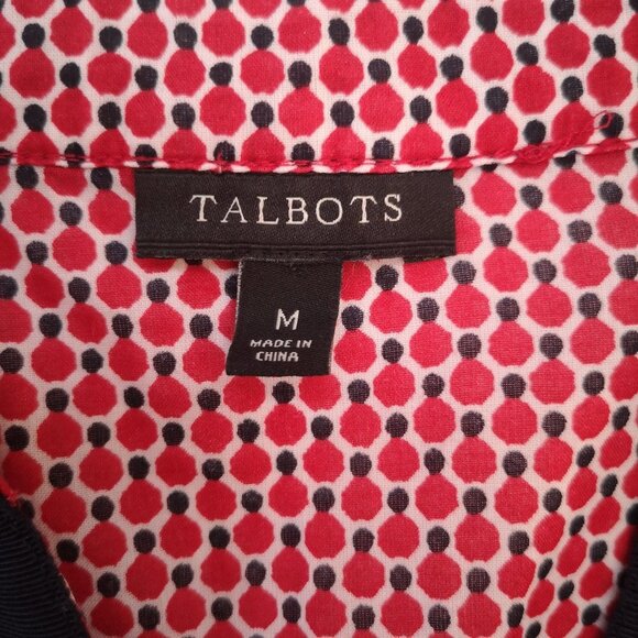 Talbots Ladies V-neck Straight Fit Red & Navy Size Medium Lightweight Blouse - Picture 3 of 10